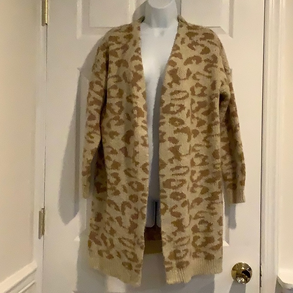 Black Tape Neutral Animal Print Fuzzy Soft Long Fall Open Cardigan Coatigan L
